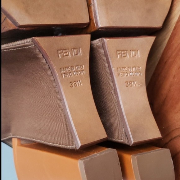 FENDI LEATHER, FABRIC CORK, PLATFORM SHOES US 8.5, 9 - Picture 13 of 16